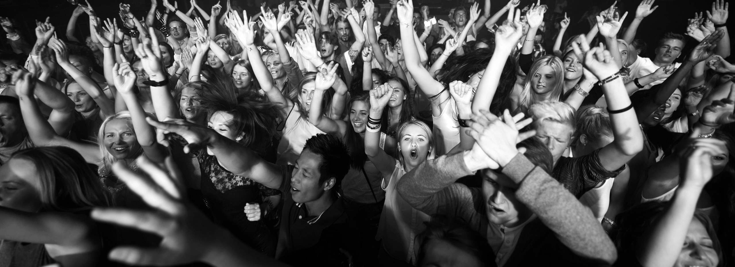 Black & White Photo of Concert Crowd